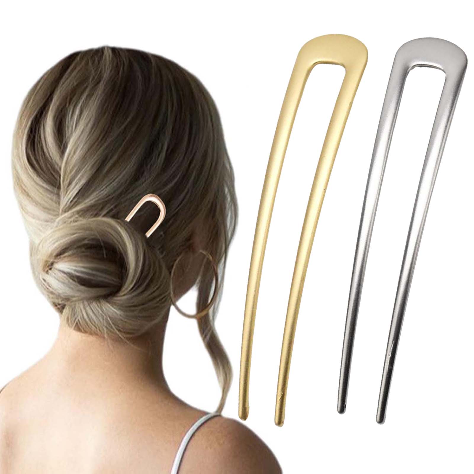 Home Improvement Supplies - フランス製U字型ヘアピン ヴィンテージメタルヘアフォークスティック 女性用 厚い髪用スタイリングアクセサリー ゴールドシルバーカラー バンツール