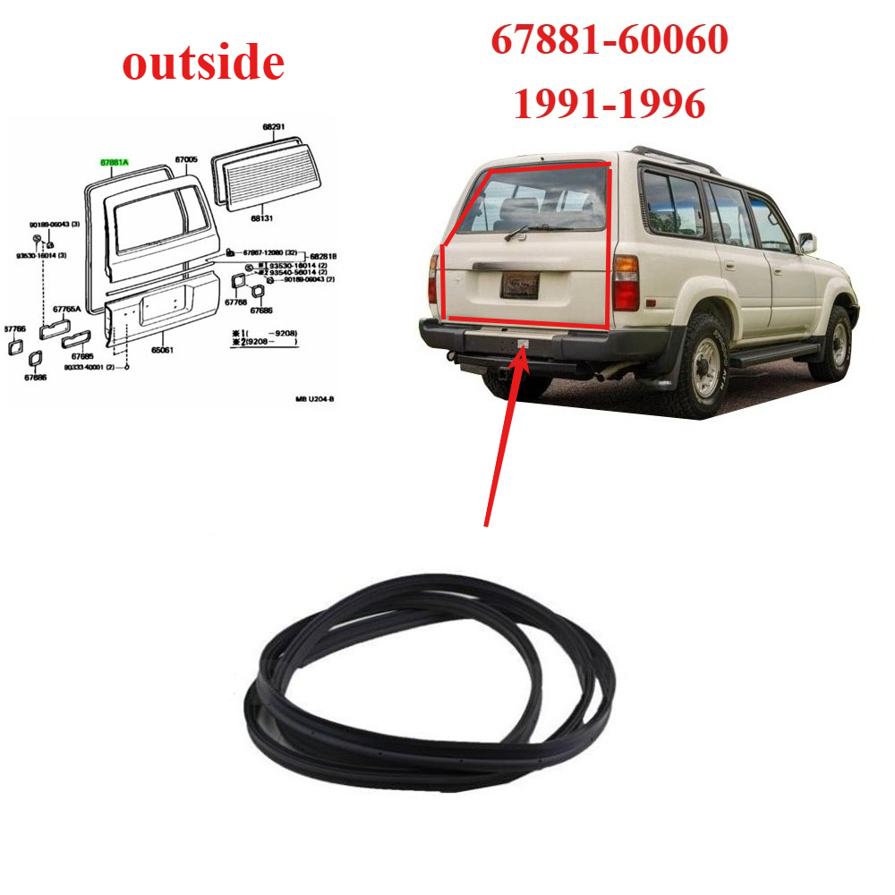 Door Weather Strip - トヨタ ランドクルーザー LC90 1991-1996 67881-60070用テールドアゴム1個、KZJ9 LJ9